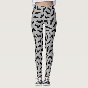Cute Flying Bats Gray Bat Pattern Halloween Leggings
