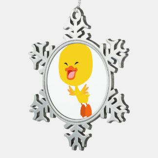 Cute Flying Cartoon Duckling Pewter Ornament
