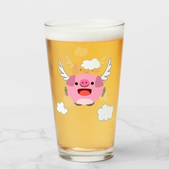 Cute Flying Cartoon Pig Glass (Front Filled)