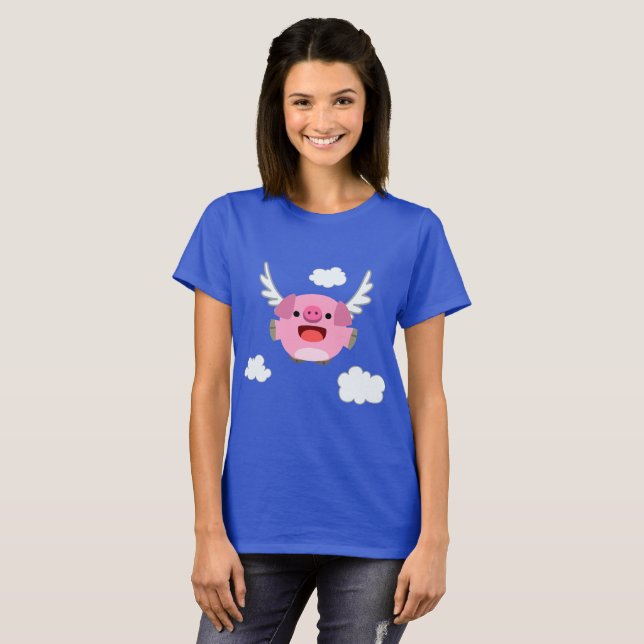 Cute Flying Cartoon Pig Women T-Shirt (Front Full)