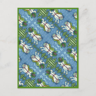 CUTE FLYING CHRISTMAS PONY PULLING PINECONE SLEIGH POSTCARD