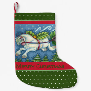 CUTE FLYING CHRISTMAS PONY PULLING PINECONE SLEIGH SMALL CHRISTMAS STOCKING