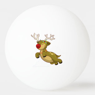 Cute Flying Christmas Reindeer With Clouds Ping Pong Ball