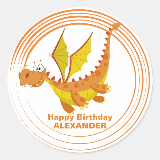 Cute Flying Dragon Personalised Birthday Classic Round Sticker (Front)