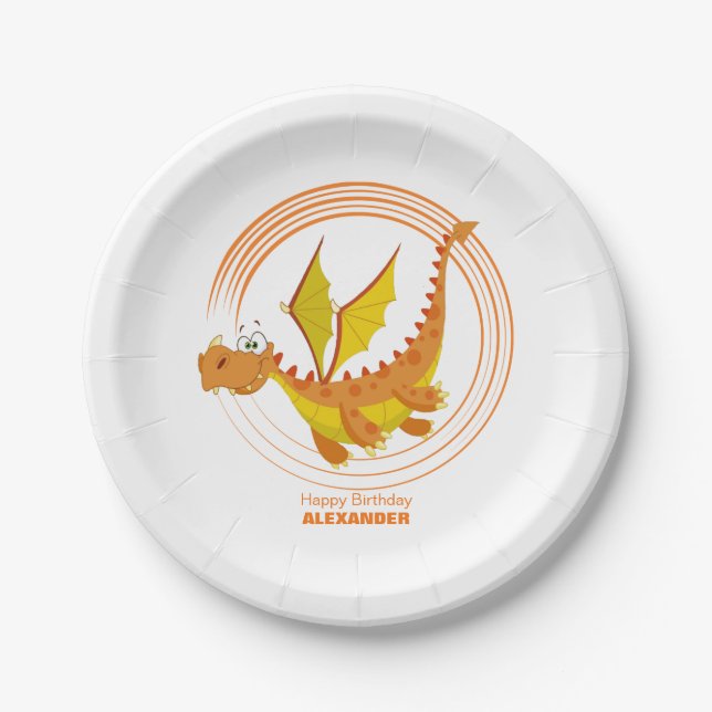 Cute Flying Dragon Personalised Birthday Paper Plate (Front)