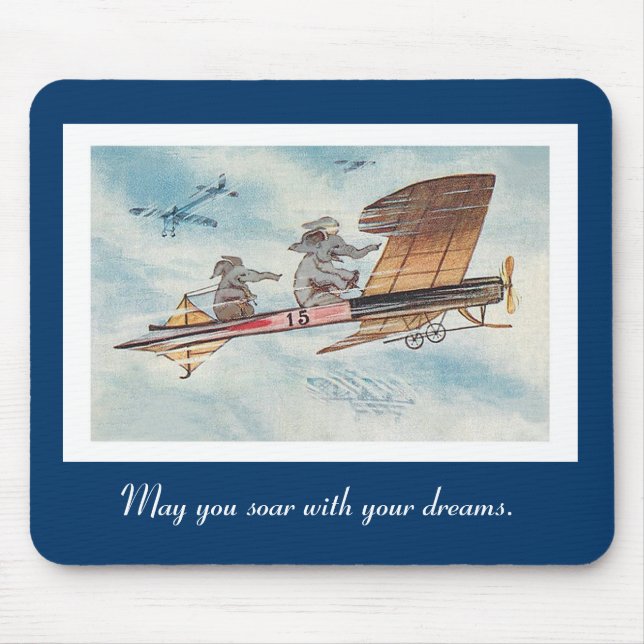 Cute Flying Elephants Vintage Mouse Mat (Front)