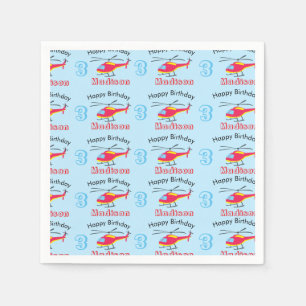 Cute Flying Helicopter Birthday Name & Age Napkin