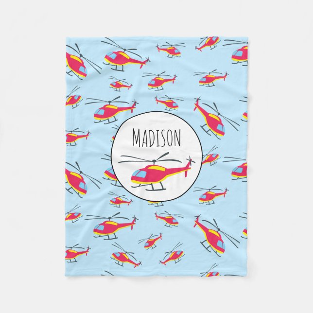 Cute Flying Helicopter Fleece Blanket (Front)