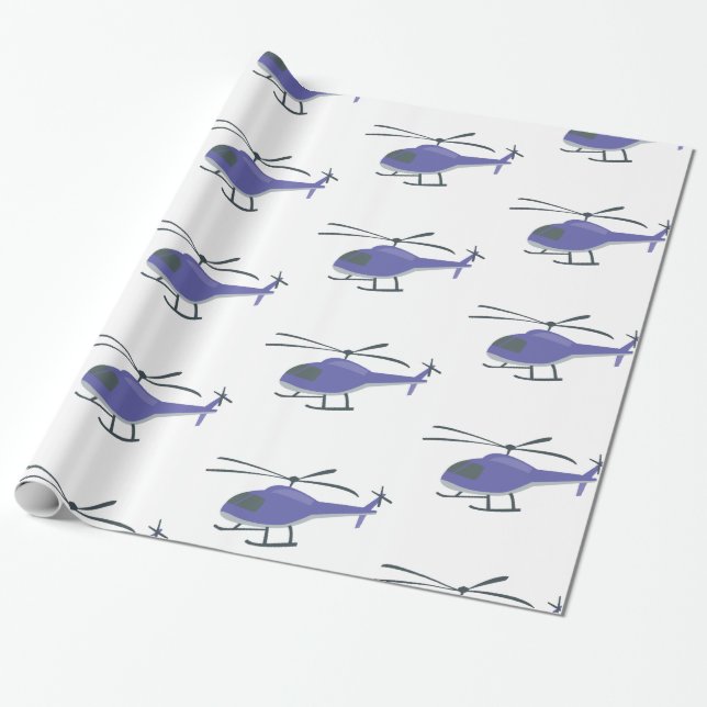 Cute Flying Helicopter Wrapping Paper (Unrolled)