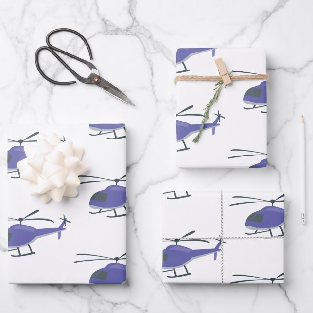 Cute Flying Helicopter Wrapping Paper Sheet (Front)