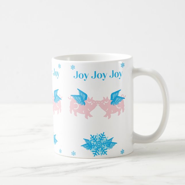 Cute Flying  Kissing Winged Pink  Pigs  Snowflakes Coffee Mug (Right)