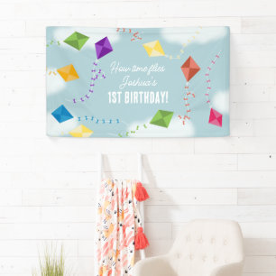 Cute Flying Kites Kids How Time Flies Birthday Banner