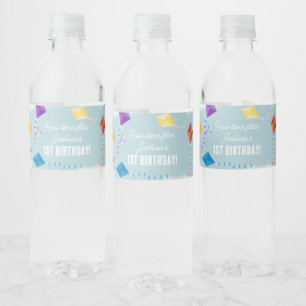 Cute Flying Kites Kids How Time Flies Birthday Water Bottle Label