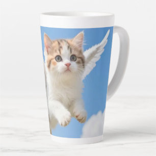 Cute Flying Kitten Calico Tabby Blue Sky Latte Mug