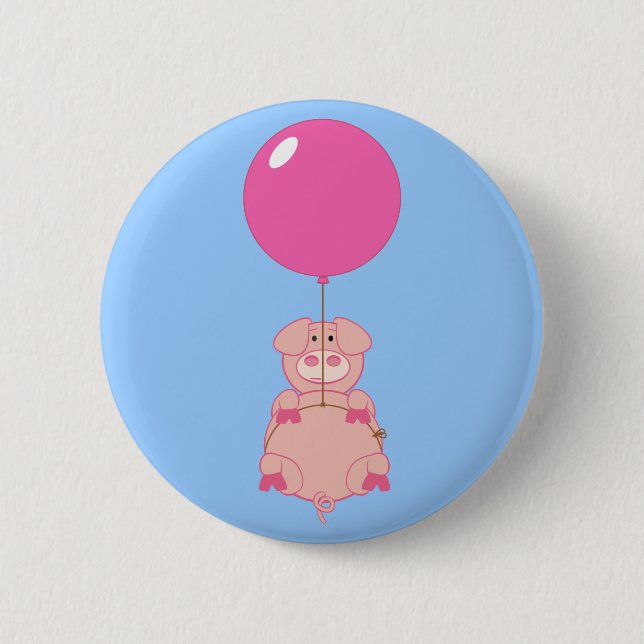 Cute Flying Pig and Balloon 6 Cm Round Badge (Front)