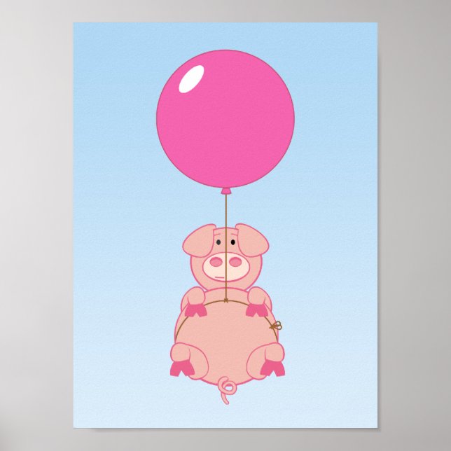Cute Flying Pig and Balloon Poster (Front)