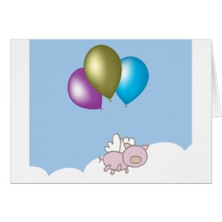 Cute Flying Pig and Balloons Art Card