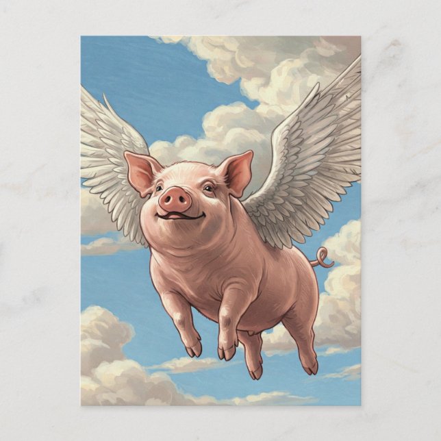 Cute Flying Pig Angel Animals Postcard (Front)