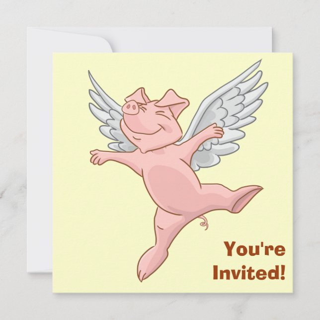 Cute Flying Pig Birthday Party Invitation (Front)