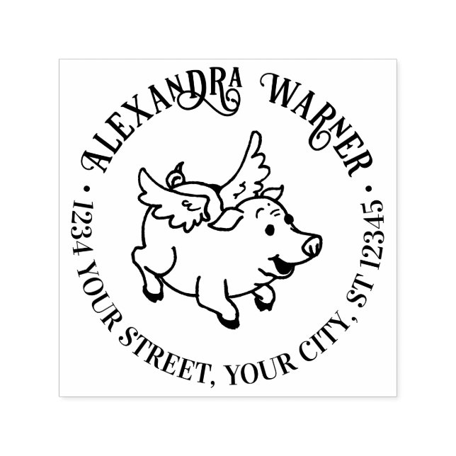 Cute Flying Pig Name Return Address  Self-inking Stamp (Design)