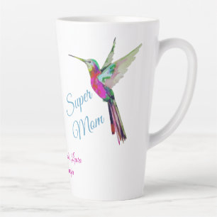 Cute flying pig   Super Mum   Pink Hearts  Latte M Mug
