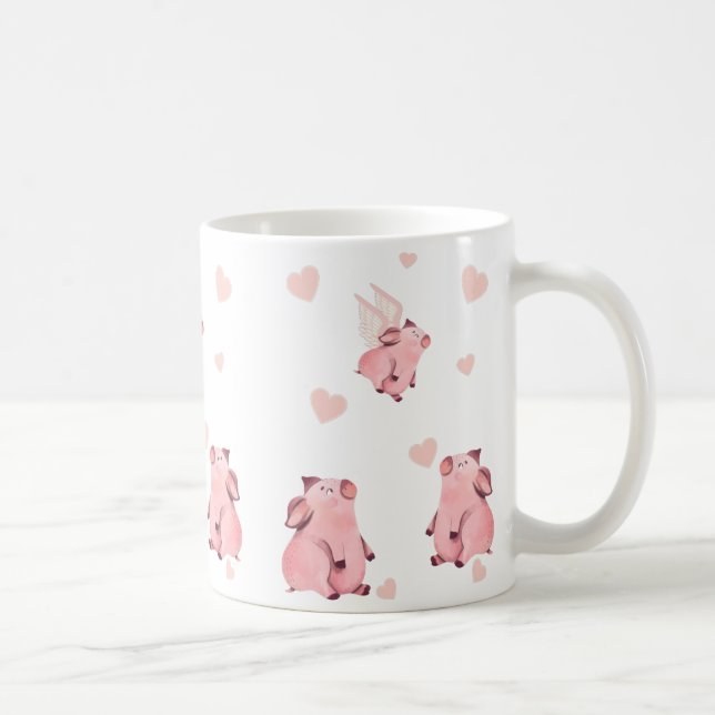 Cute Flying  pig Winged Pink  Pigs Coffee Mug (Right)