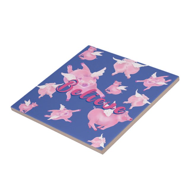 Cute Flying Pigs Believe  Tile (Side)