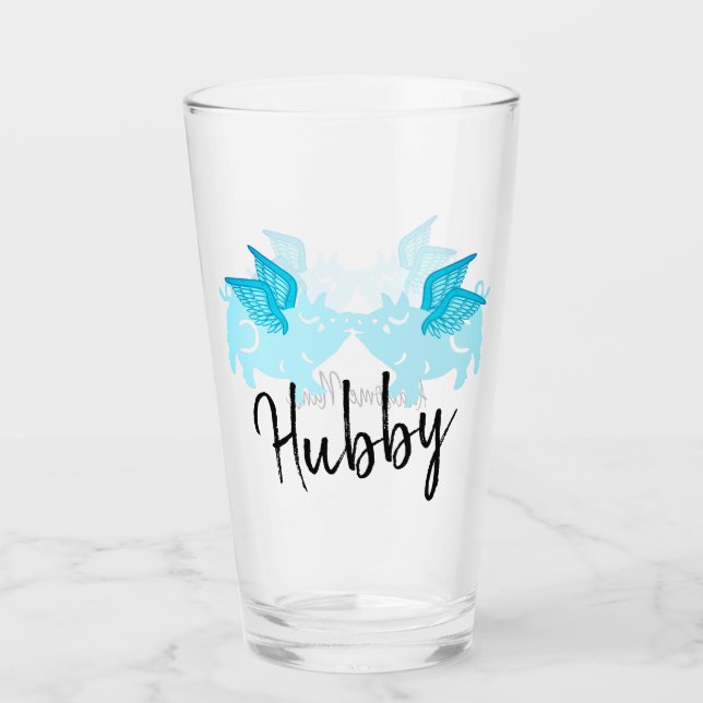 Cute Flying Pigs with Wings Teal When Fly Glass (Front)