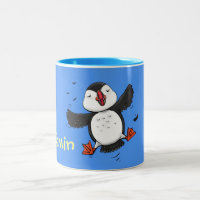 Cute flying puffin cartoon illustration