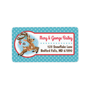 Cute Flying Reindeer Christmas Card Address Labels