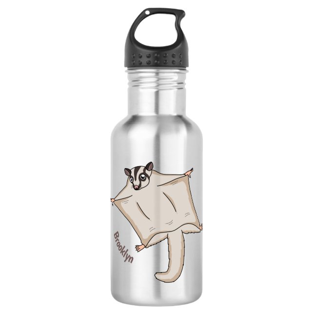 Cute flying sugar glider cartoon illustration 532 ml water bottle (Front)