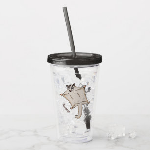 Cute flying sugar glider cartoon illustration acrylic tumbler
