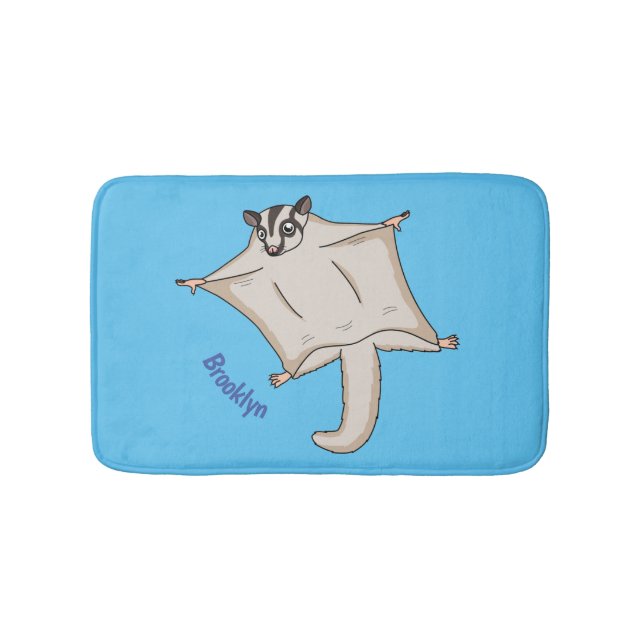 Cute flying sugar glider cartoon illustration bath mat (Front)