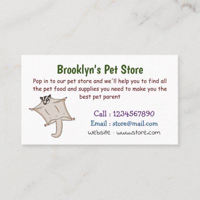 Cute flying sugar glider cartoon illustration  business card (Front)