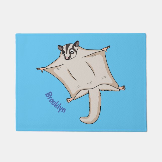 Cute flying sugar glider cartoon illustration doormat (Front)