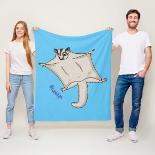 Cute flying sugar glider cartoon illustration fleece blanket