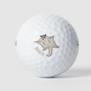 Cute flying sugar glider cartoon illustration golf balls