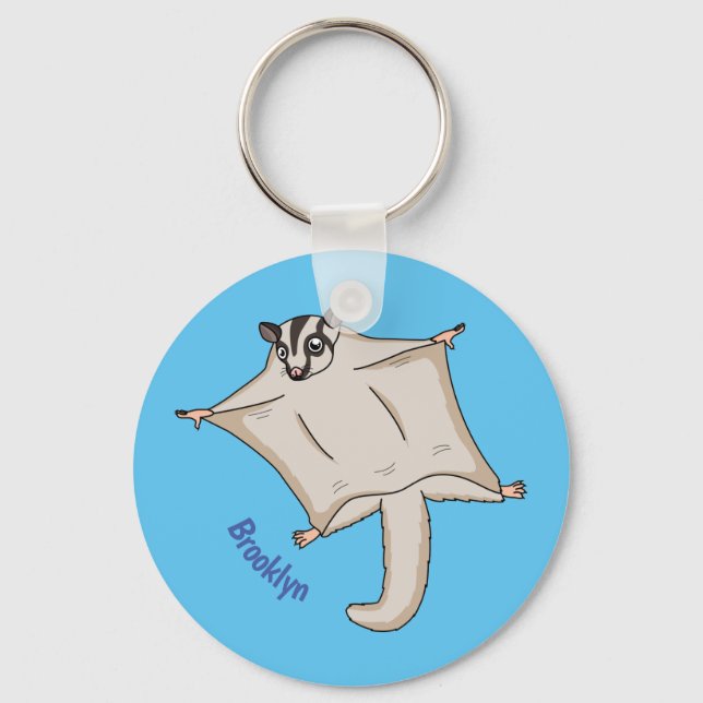 Cute flying sugar glider cartoon illustration key ring (Front)