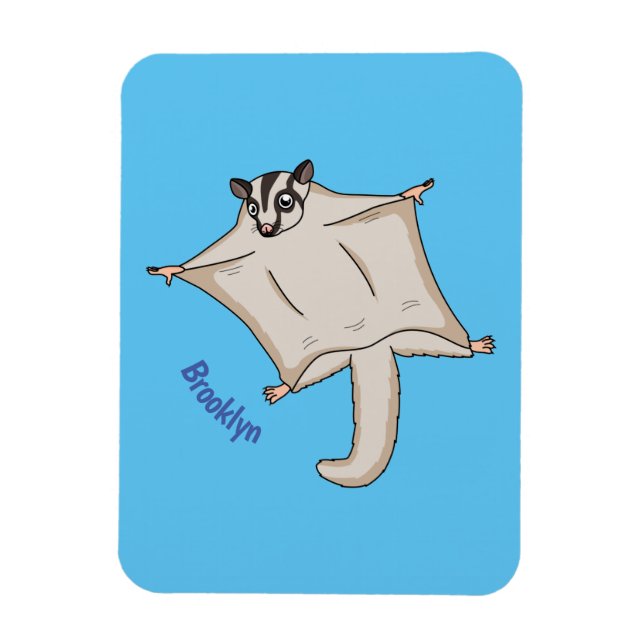 Cute flying sugar glider cartoon illustration magnet (Vertical)