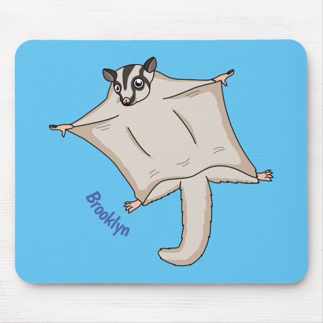 Cute flying sugar glider cartoon illustration mouse mat (Front)