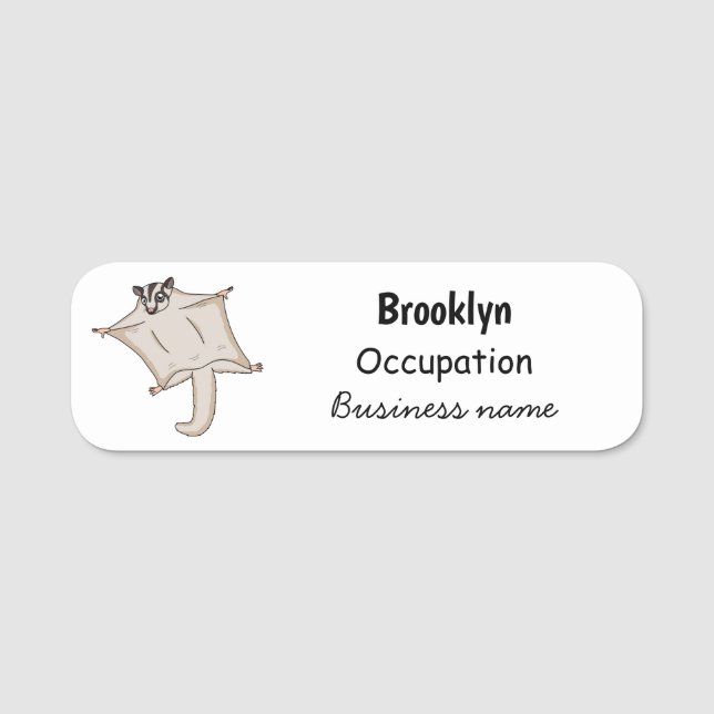 Cute flying sugar glider cartoon illustration  name tag (Front)