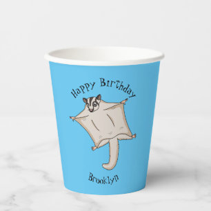Cute flying sugar glider cartoon illustration  paper cups