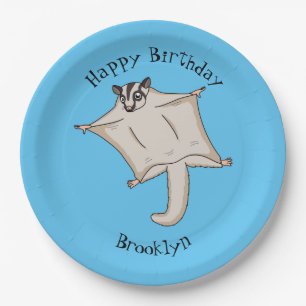 Cute flying sugar glider cartoon illustration  paper plate