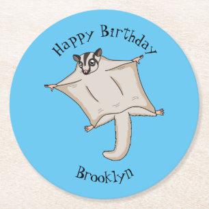 Cute flying sugar glider cartoon illustration round paper coaster