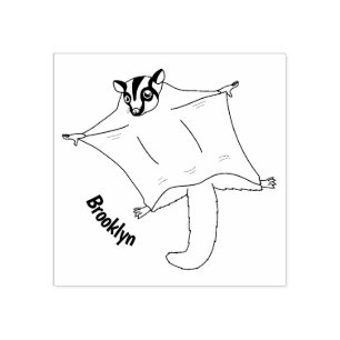 Cute flying sugar glider cartoon illustration  rubber stamp