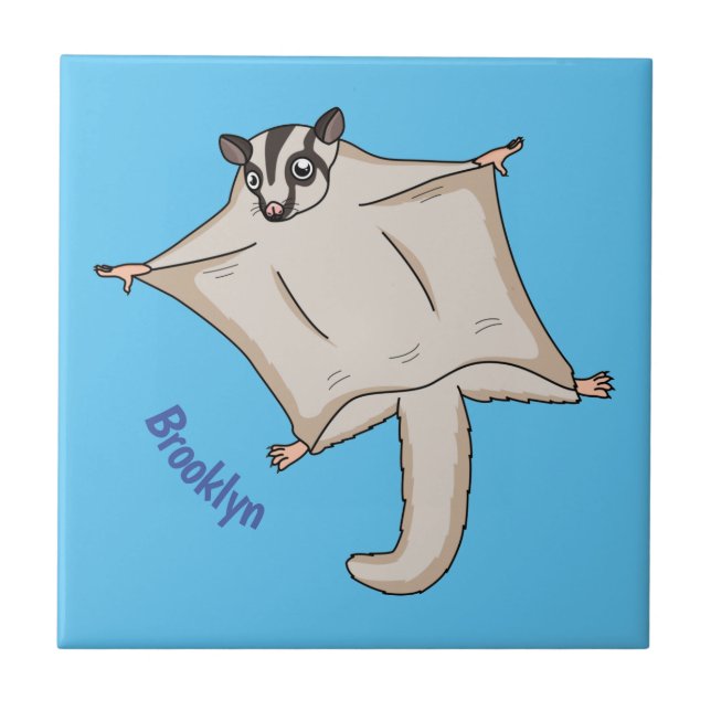 Cute flying sugar glider cartoon illustration tile (Front)