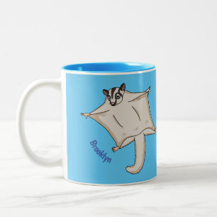 Cute flying sugar glider cartoon illustration Two-Tone coffee mug