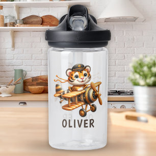 Cute Flying Tiger Kid on a Plane Water Bottle