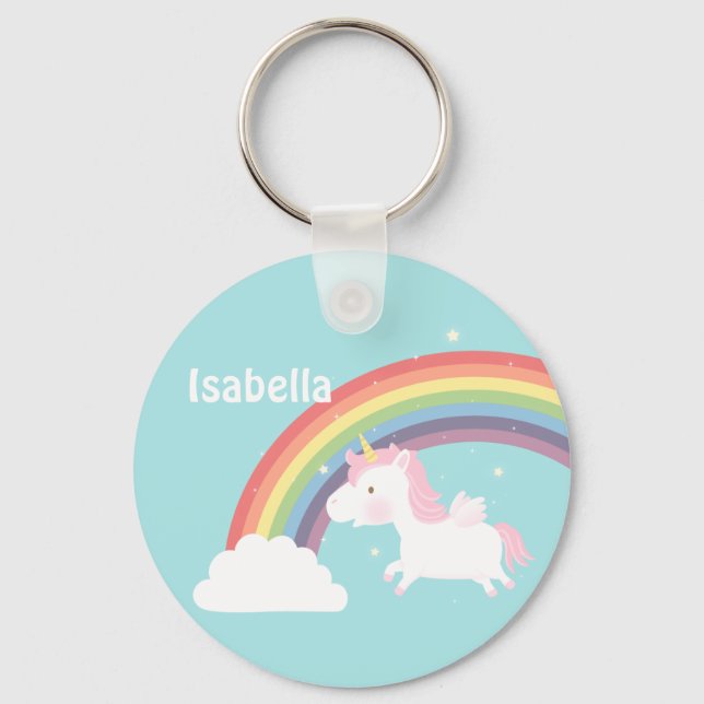 Cute Flying Unicorn Rainbow For Girls Key Ring (Front)