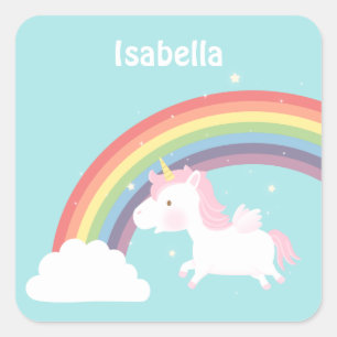Cute Flying Unicorn Rainbow For Girls Square Sticker